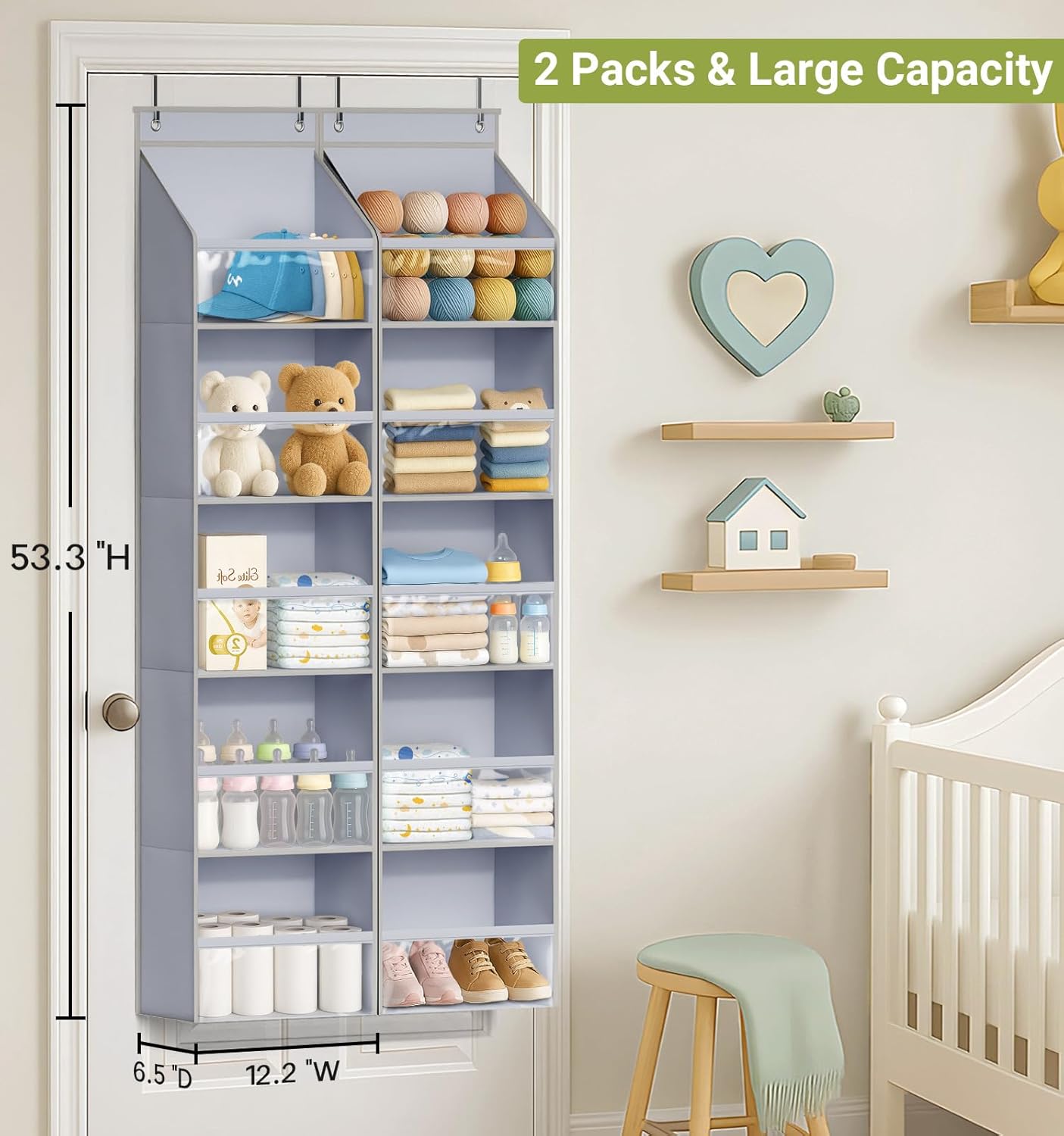 AOODA 2 Pack Over the Door Organizer, Large Capacity Closet Door Hanging Organizer, Clear Deep