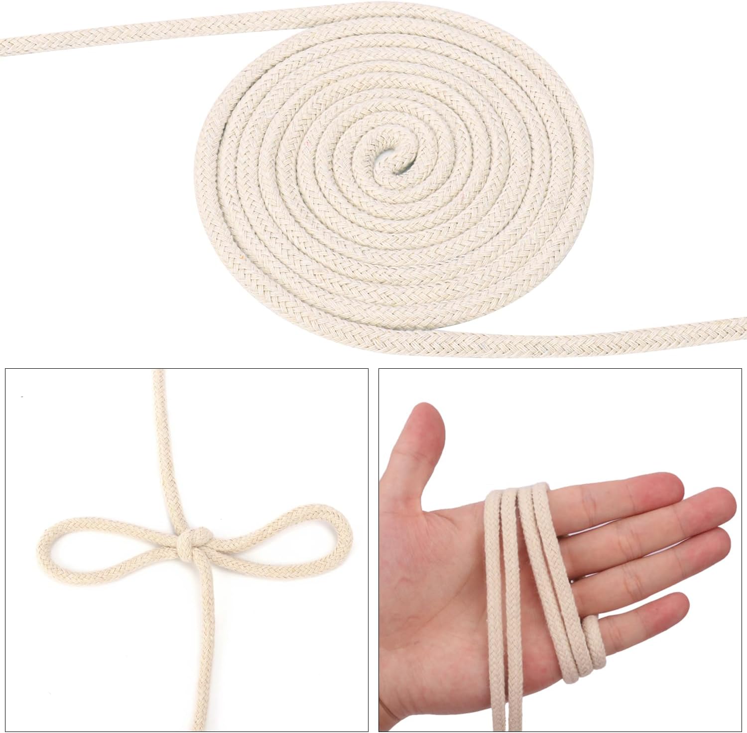 3/16 Inch Cotton Clothesline Rope - 500 Feet All-Purpose Outdoor Clothesline Rope, Soft White