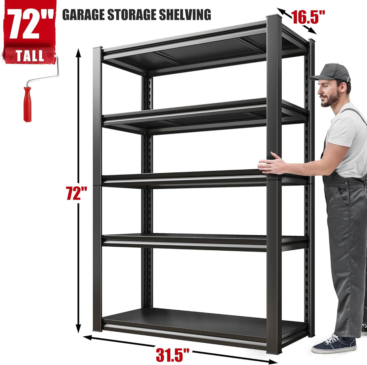 Raybee Storage Shelves 2000LBS Garage Shelving Heavy Duty, 5-Tier Adjustable Garage Shelves, Metal