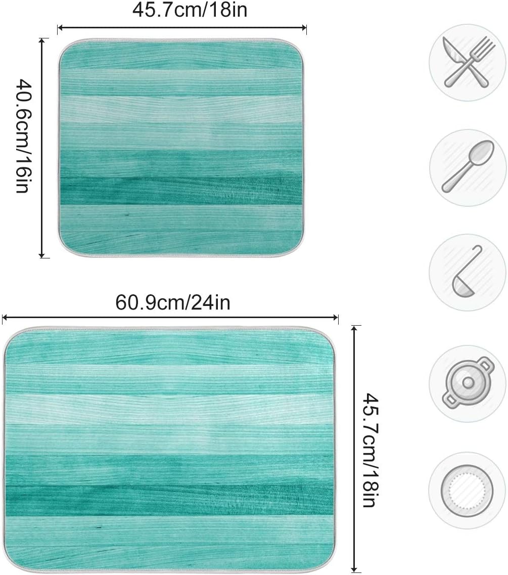 Teal Turquoise Green Wood Texture Dish Drying Mat 16x18 for Kitchen Green Blue Wooden Printing