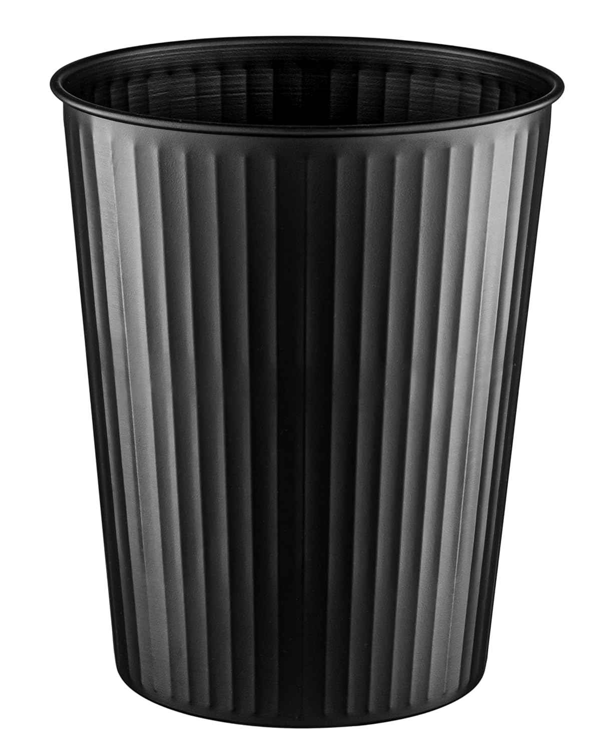 Monarch Abode Black Handcrafted Ridge Embossed Metal Wastebasket for Home Office, Decorative Waste