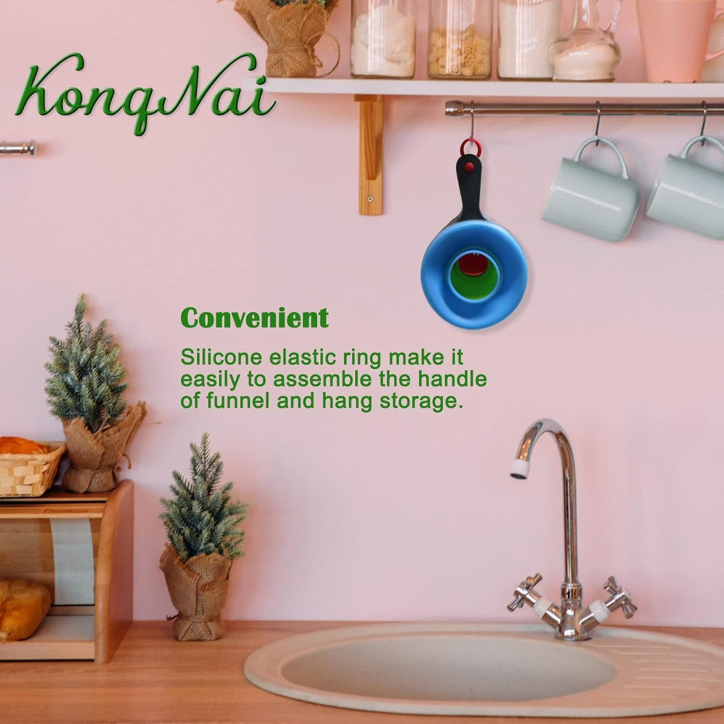 KongNai Canning Funnel for Wide and Regular Jars，Wide Mouth Funnels Sets of 3, Large for Mason Jar