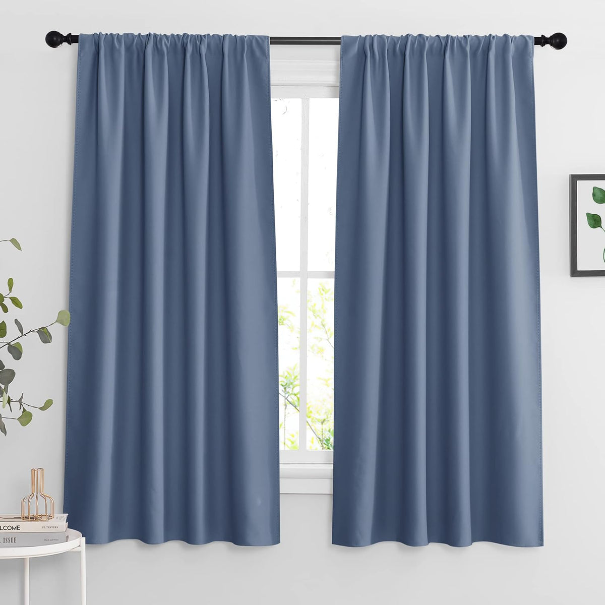 RYB HOME Blue Blackout Curtains 63 inch Length 2 Panels Set - Thermal Insulated Noise Reducing