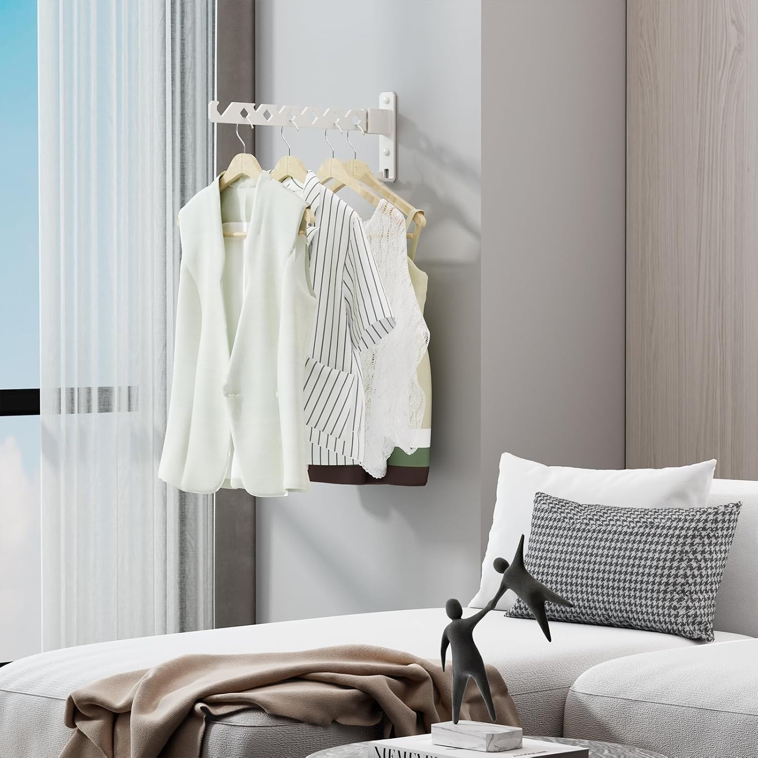 Wall Mounted Clothes Drying Rack, Wall Clothes Hanger Foldable, Laundry Hanger Hook for Bathroom