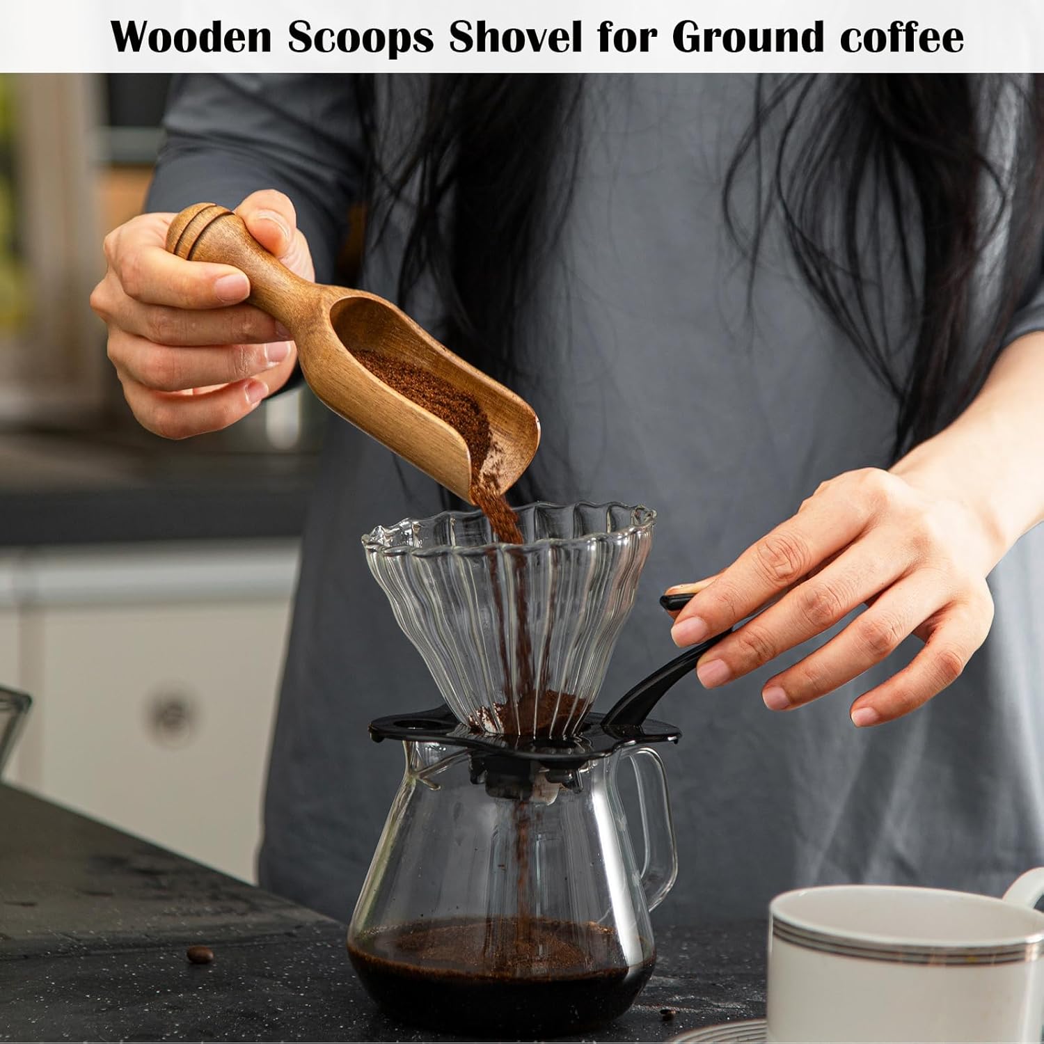 Wooden Scoops for Canisters 4PCS Wooden Scoop for Jars 4.9″Med-size Acacia Measuring Spoon for
