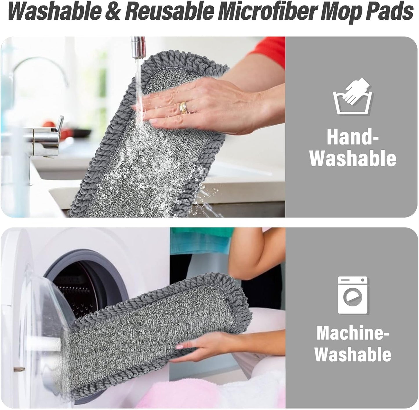 16.5 inch Mop Pads Refills, 3 Pack Microfiber Reusable Replacement Mop Pads Flat Replacements Heads