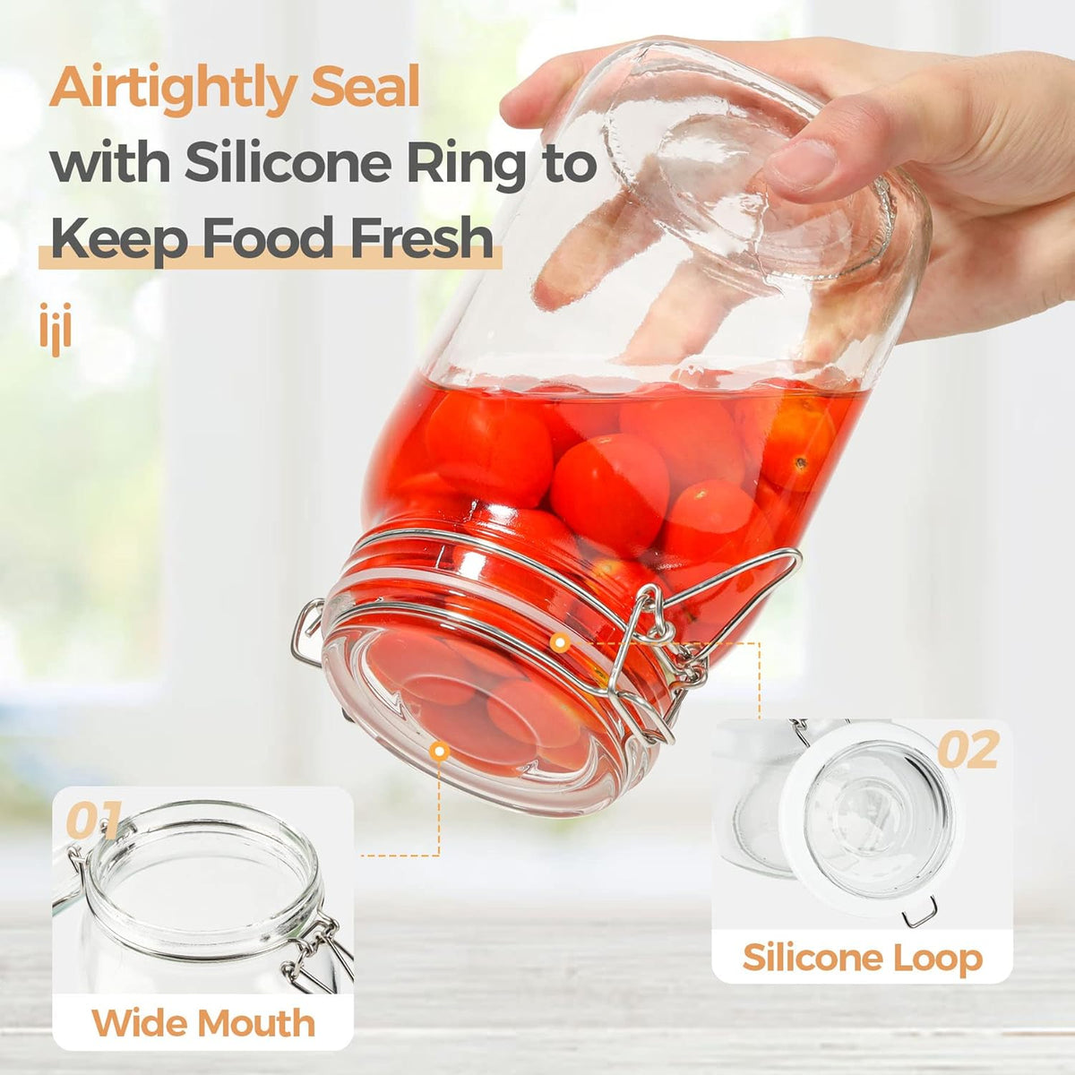 ComSaf Airtight Glass Canister Set of 3 with Lids 50oz Clear Food Storage Jars Square, Kitchen &