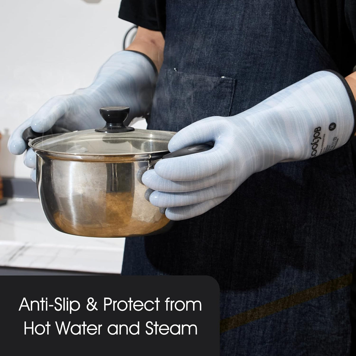 COOLJOB Heat Resistant Oven Gloves, Waterproof Liquid Silicone BBQ Grilling Gloves for Barbecue
