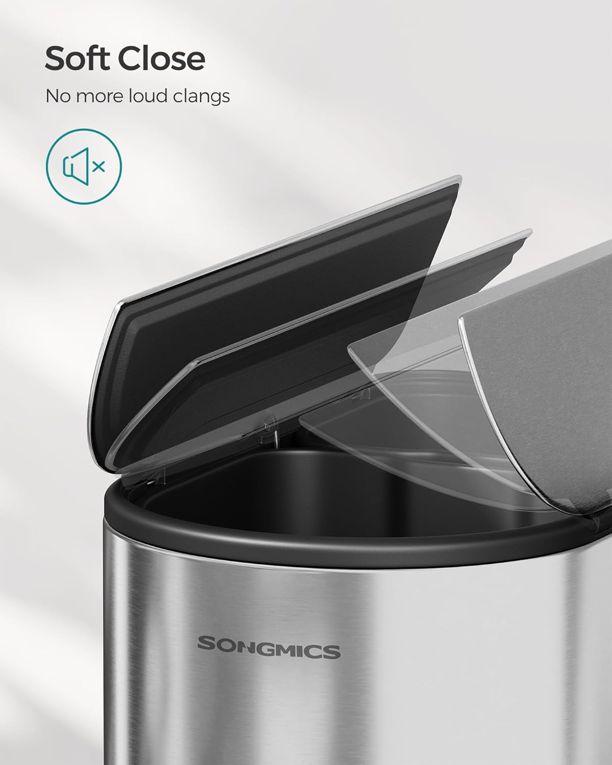 SONGMICS 13-Gallon Dual Kitchen Trash Can, 5.3 and 8 Gallon Compartments, Garbage Can with Wing