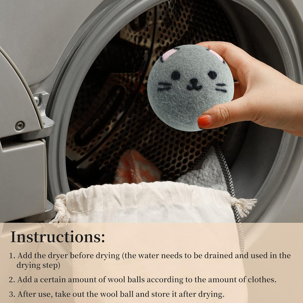 Dryer Balls Laundry Reusable - XL Wool Dryer Balls - Handmade Cute Cat Shape 6 Pack, Extra Large