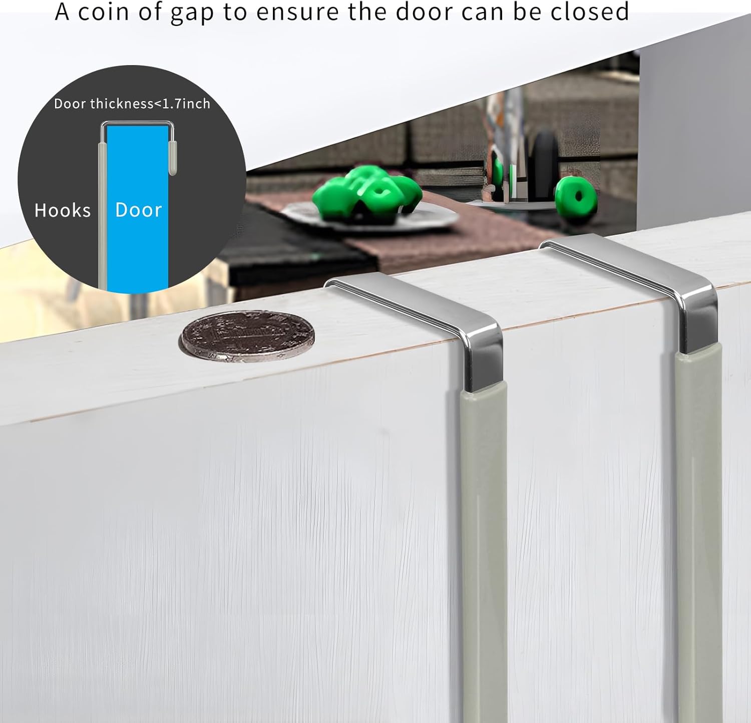 FYY Over The Door Hooks, 4 Pack Upgraded Long Door Hangers Hooks with Rubber Prevent Scratches
