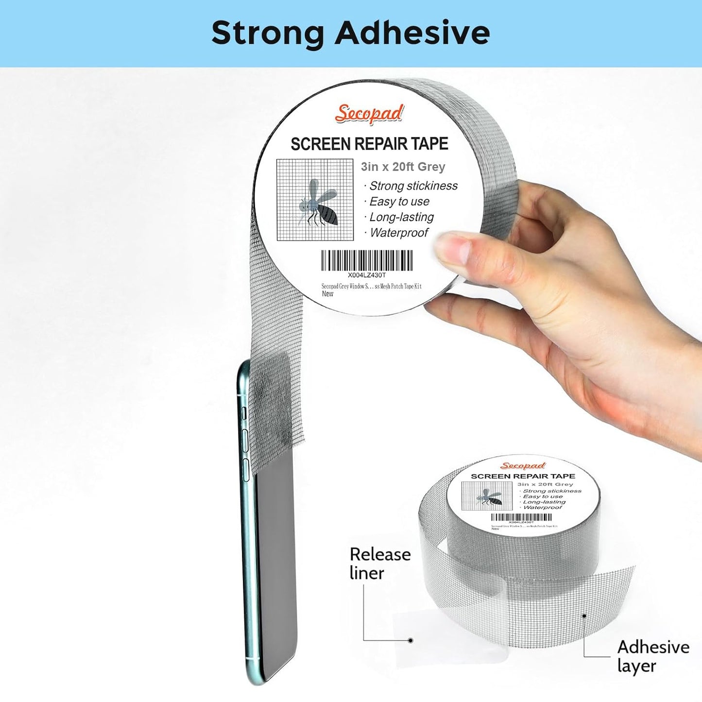 Grey Window Screen Repair Tape, 3IN X 20FT (240IN) Screen Repair Kit for Windows or Doors, Strong