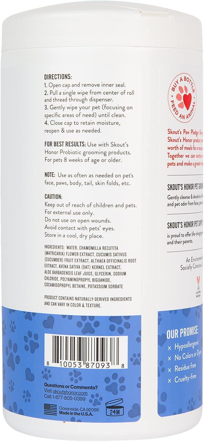 SKOUT'S HONOR Pet Grooming Wipes for Dogs and Cats - Deodorizing, Plant-Based, Biodegradable