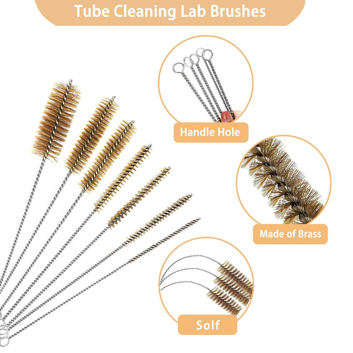 7pcs Brass Tube Brushes Bottle Brush Wire Tube Brushes,Long Wire Cleanling Brushes,Tube Cleaning