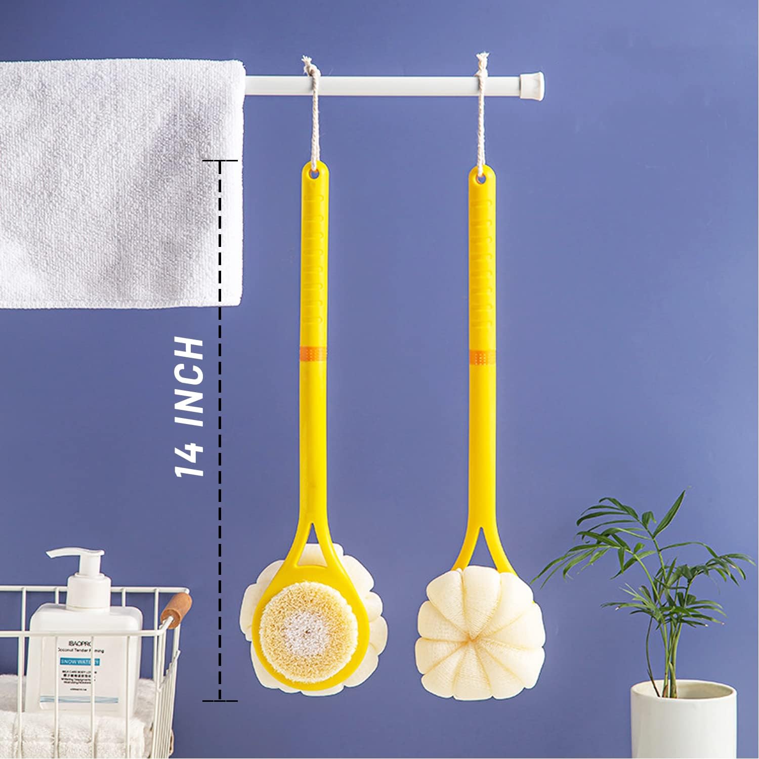 Shower Body Brush,Soft Bristles and Beautiful Pumpkin Loofah 14” Long Handle Back Scrubber Bath
