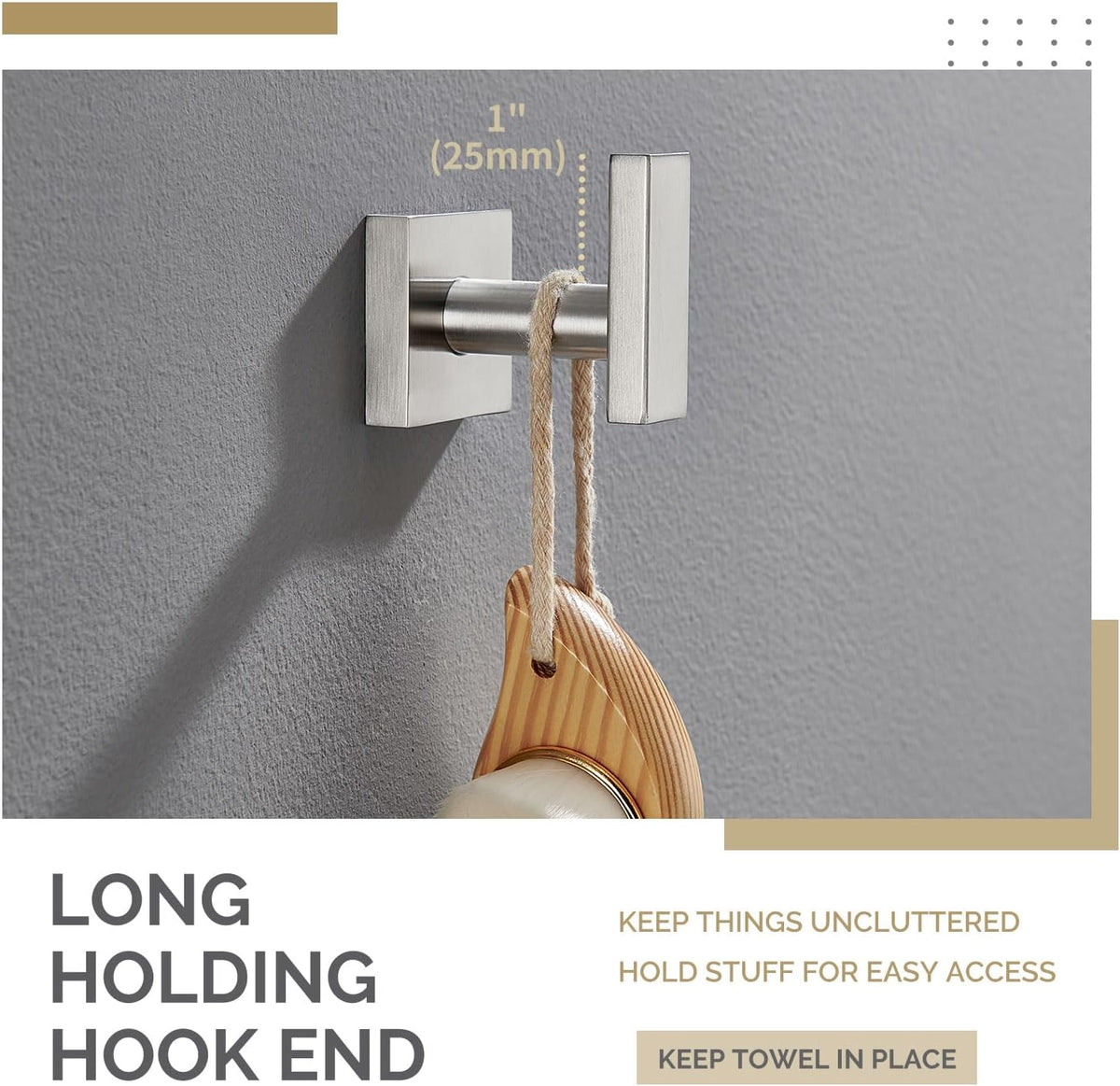 Angle Simple Bathroom Towel Hook, SUS304 Stainless Steel Single Shower Towel Hanger for Wall