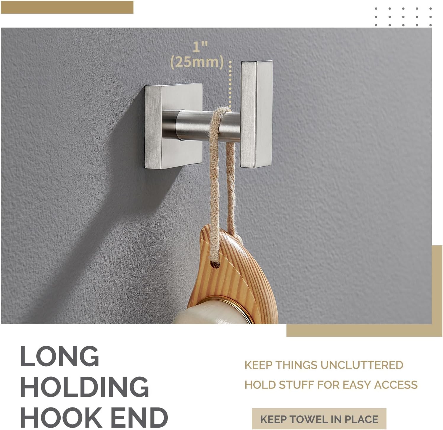 Angle Simple Bathroom Towel Hook, SUS304 Stainless Steel Single Shower Towel Hanger for Wall