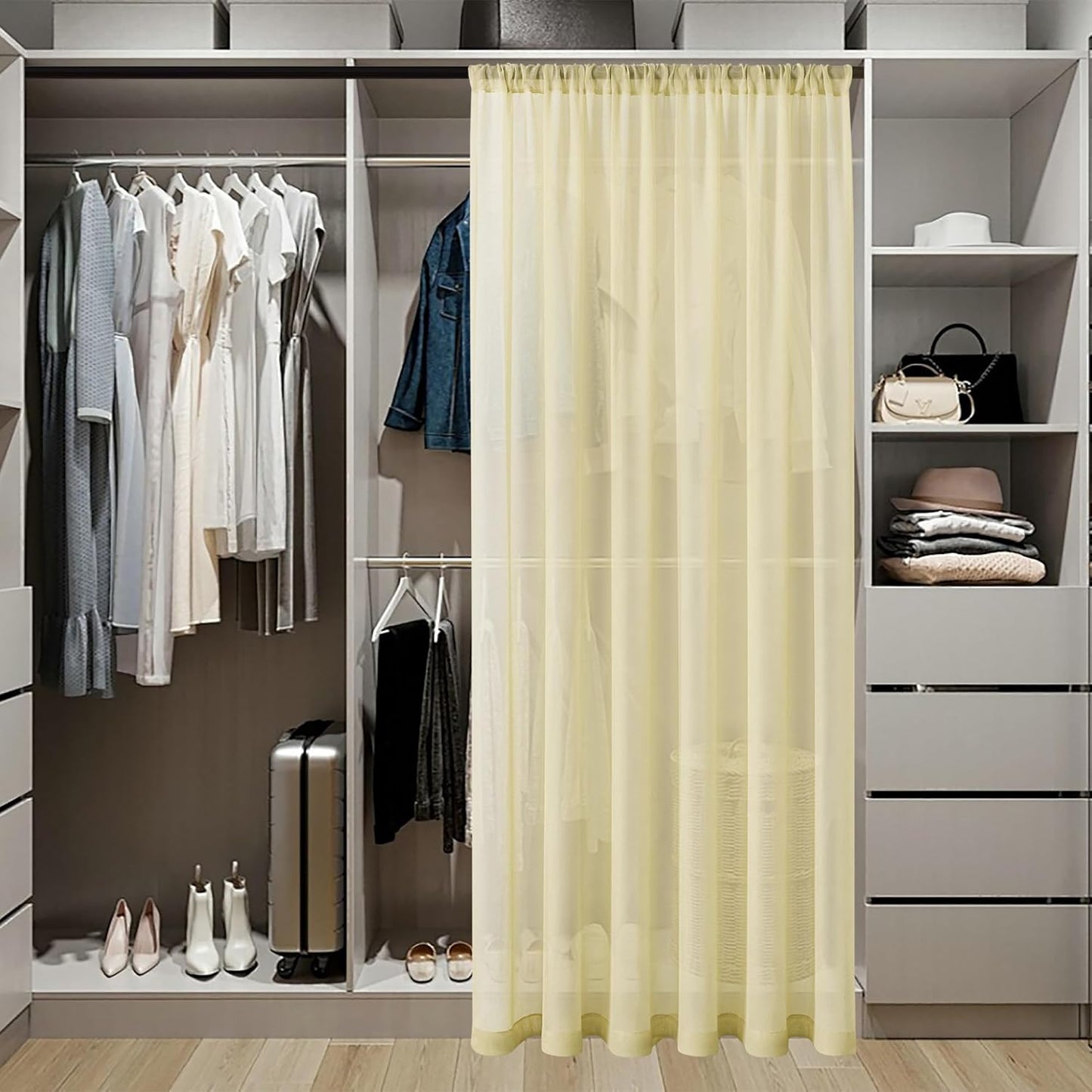 Tollpiz Sheer Door Curtains Closet Linen Textured Curtain Sheers Doorway Light Filtering Voile