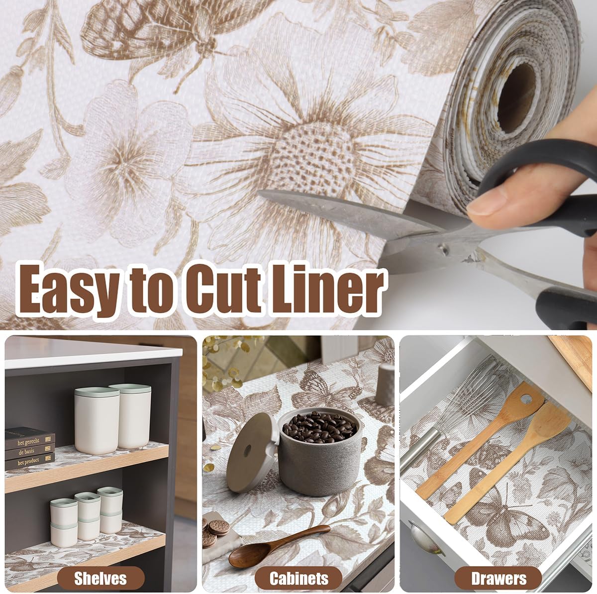 Drawer and Shelf Liner for Kitchen Cabinets,Non-Adhesive Cabinet Liner,Non Slip Waterproof Drawer