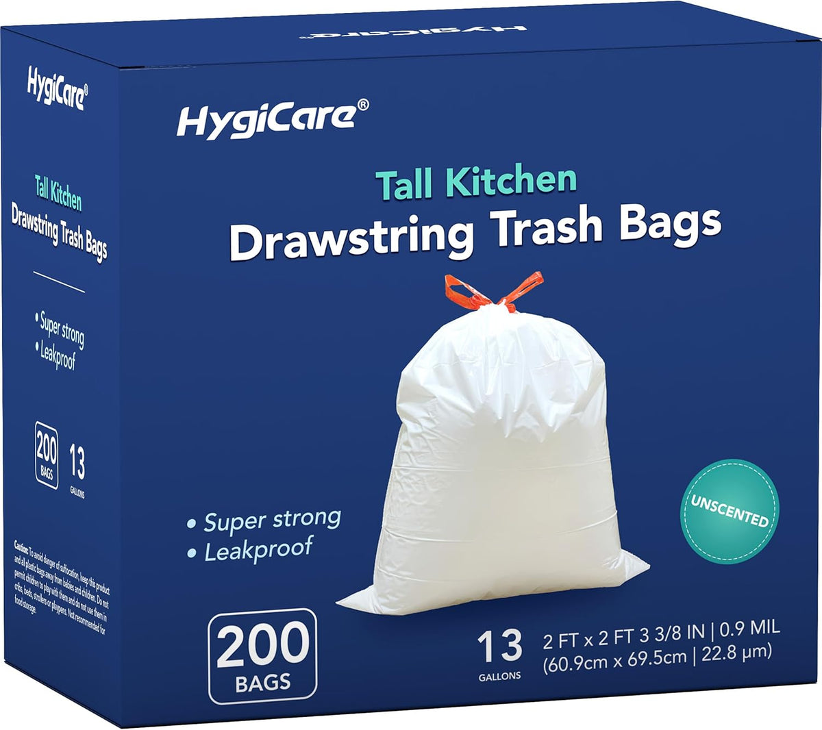 13 Gallon Tall Kichen Trash Bags, Unscented 200 Count Drawstring Garbage Bags, Pre-Separated, Ultra
