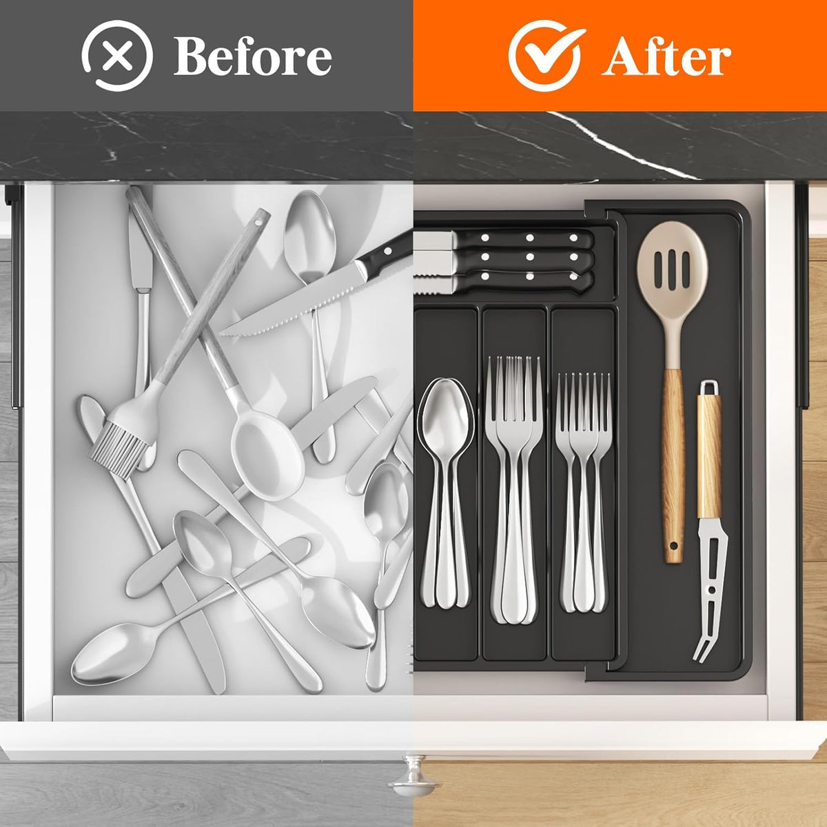 Lifewit Silverware Drawer Organizer, Expandable from 11 to 18 inches, Utensil Tray for Kitchen, BPA