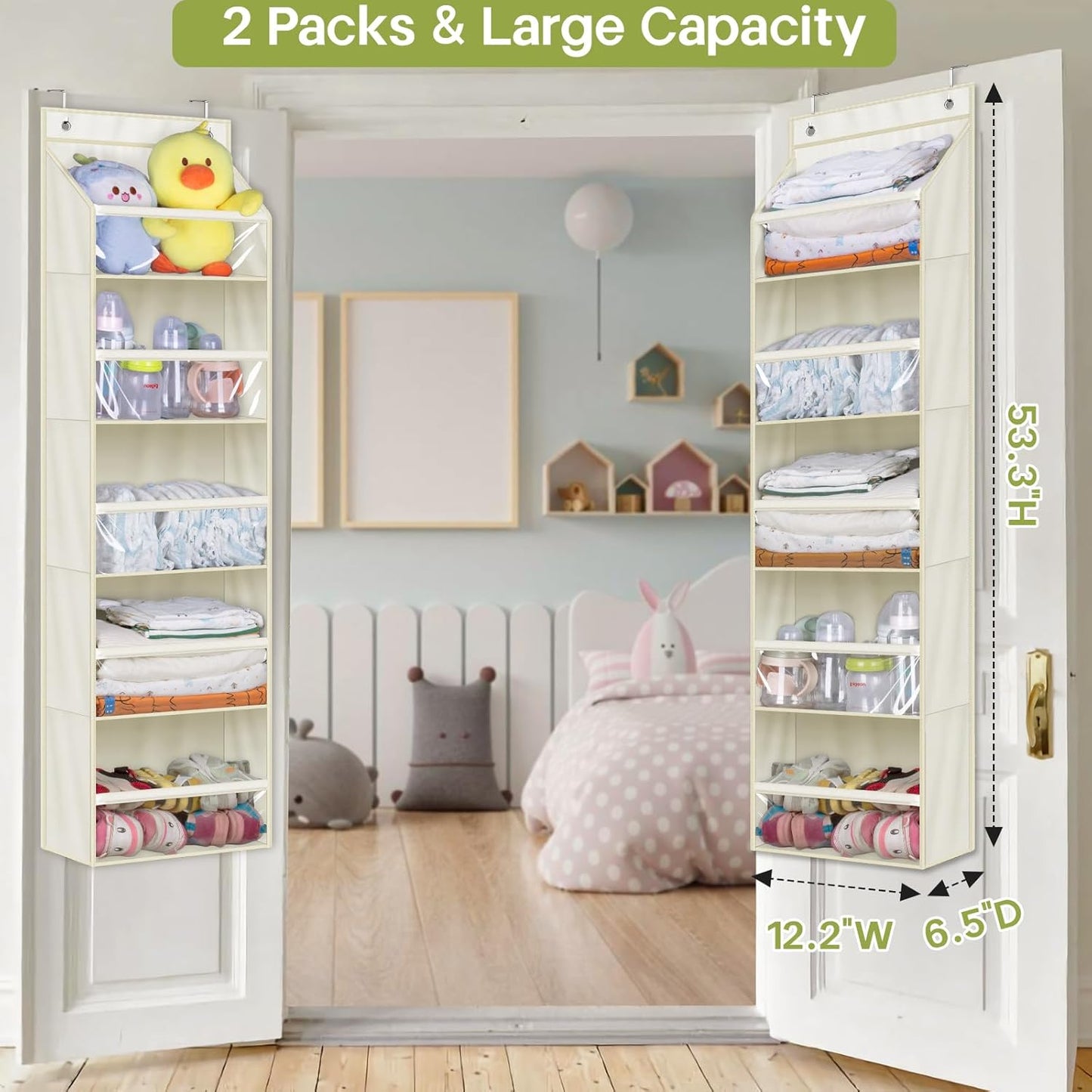 AOODA 2 Pack Over the Door Organizer, Large Capacity Closet Door Hanging Organizer, Clear Deep