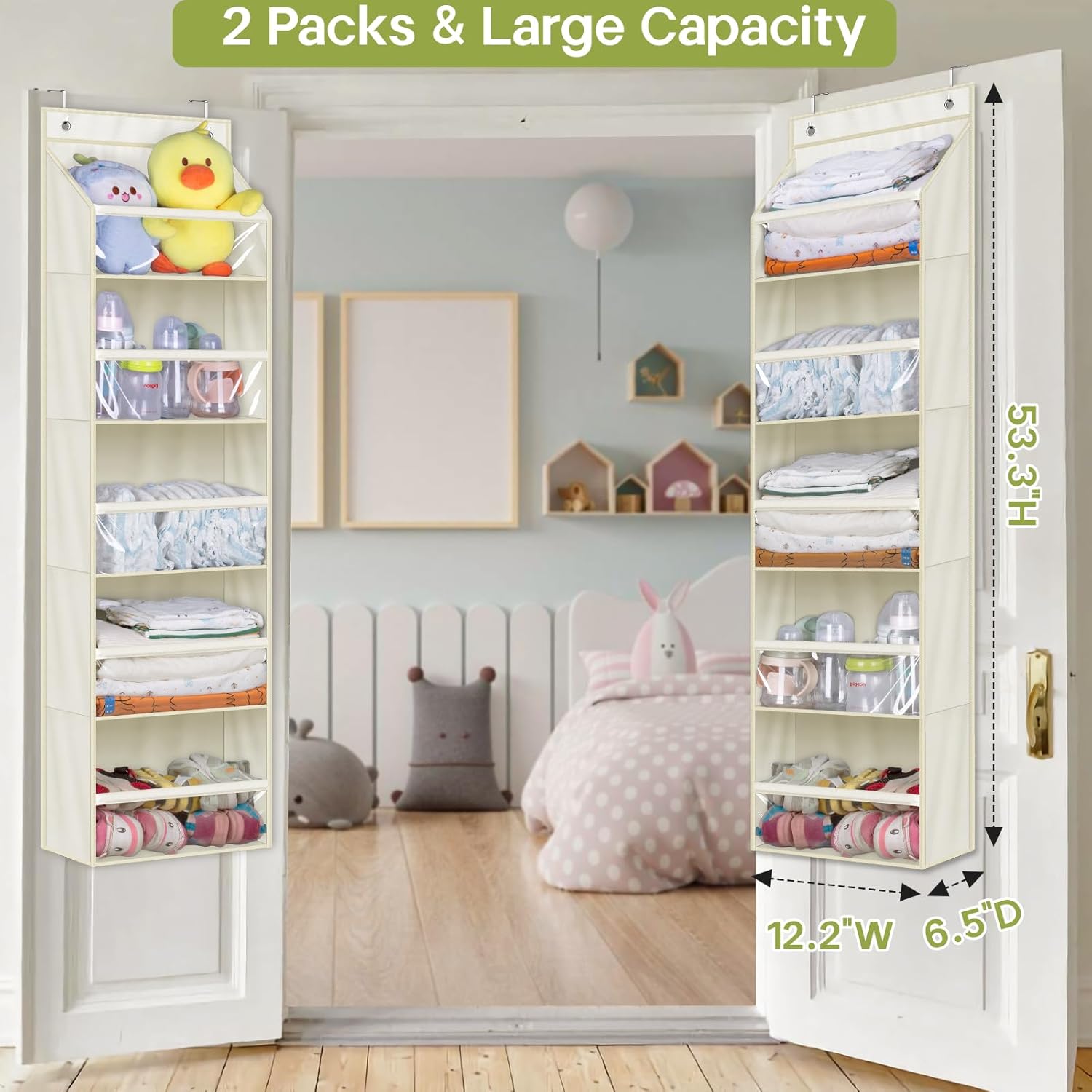 AOODA 2 Pack Over the Door Organizer, Large Capacity Closet Door Hanging Organizer, Clear Deep