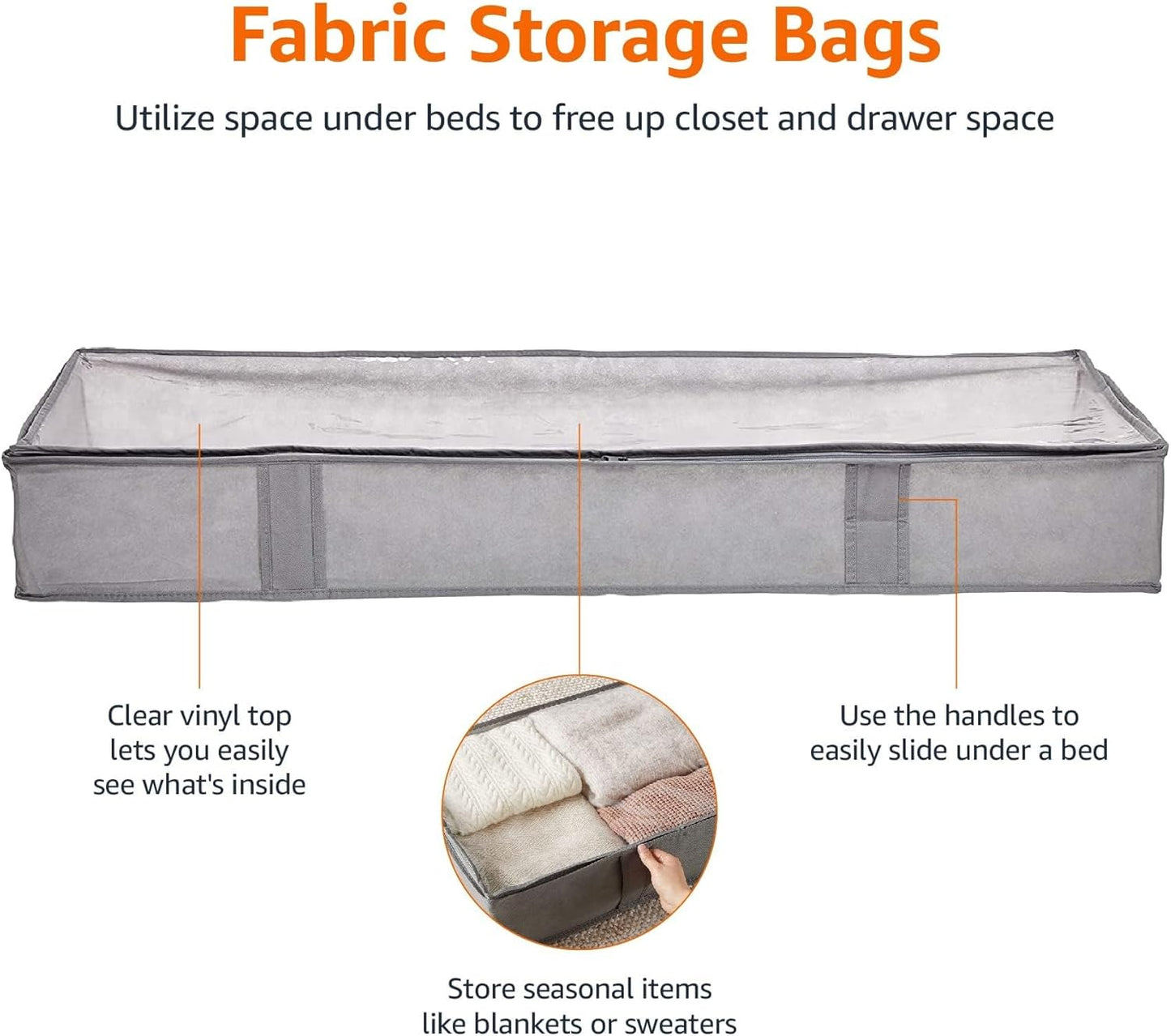 Amazon Basics Under Bed Fabric Zipper Blanket Storage Container Bags with Window and Handles