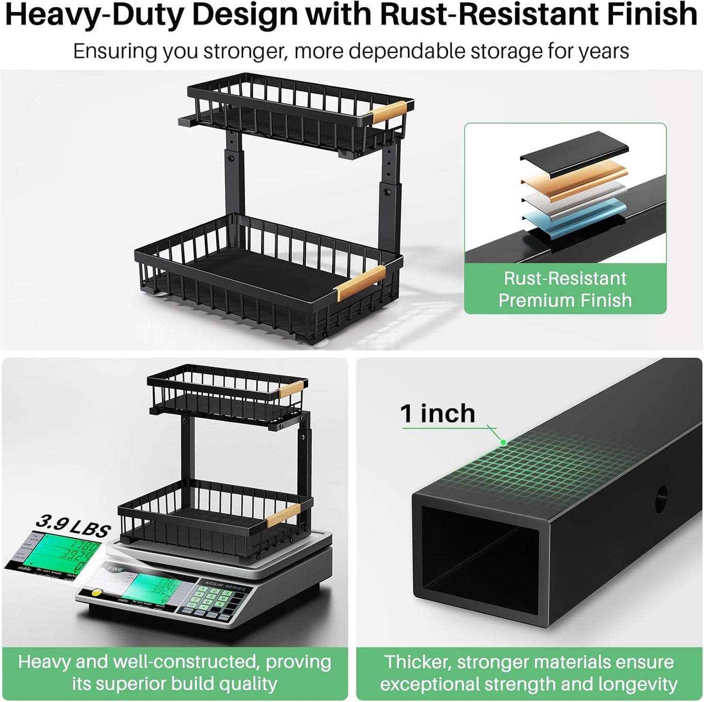 Pull out Cabinet Organizer, 2 Tier Under Sink Organizer, Slide out Metal Kitchen Cabinet Organizers