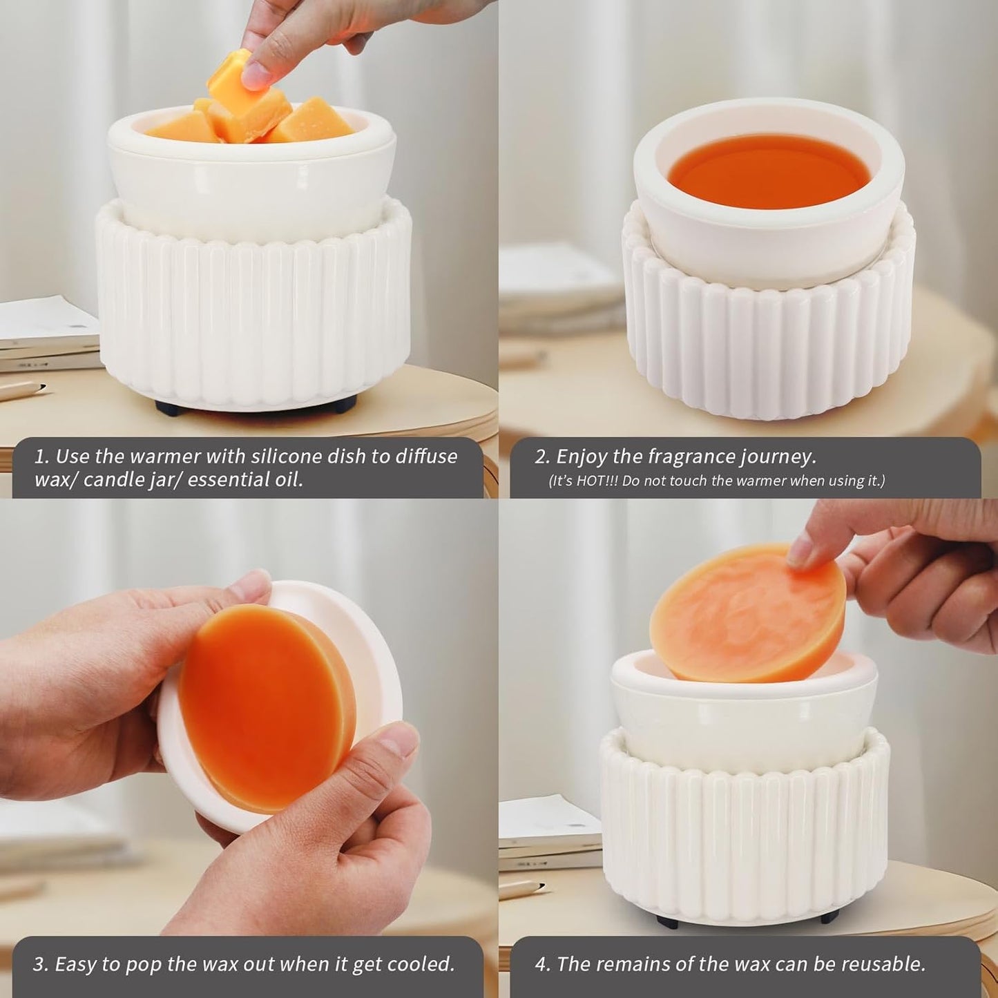Ceramic Wax Melt Warmer with 1 pc Silicone Dish Candle Warmer for Scented Wax Electric Fragrance