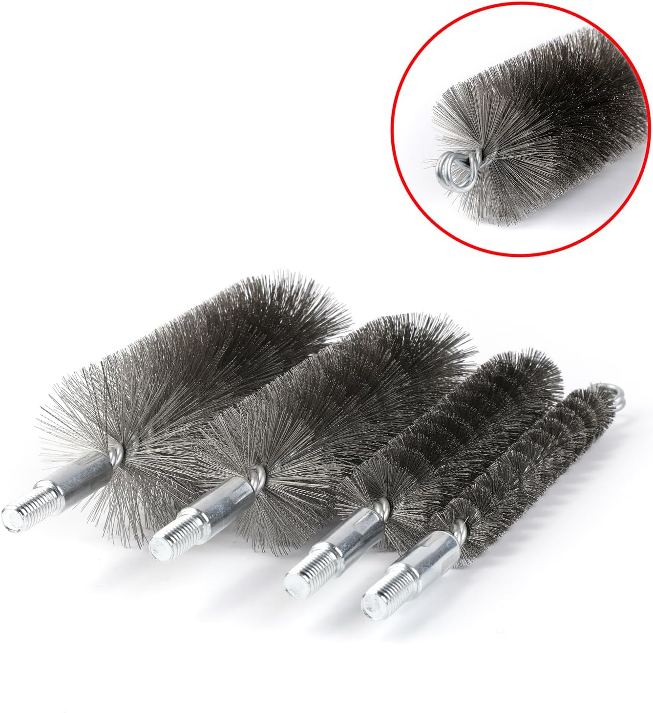 50 in Pipe Cleaning Brush Set with Stainless Steel Bristles, Wire Brush with 4pcs Galvanized Rod
