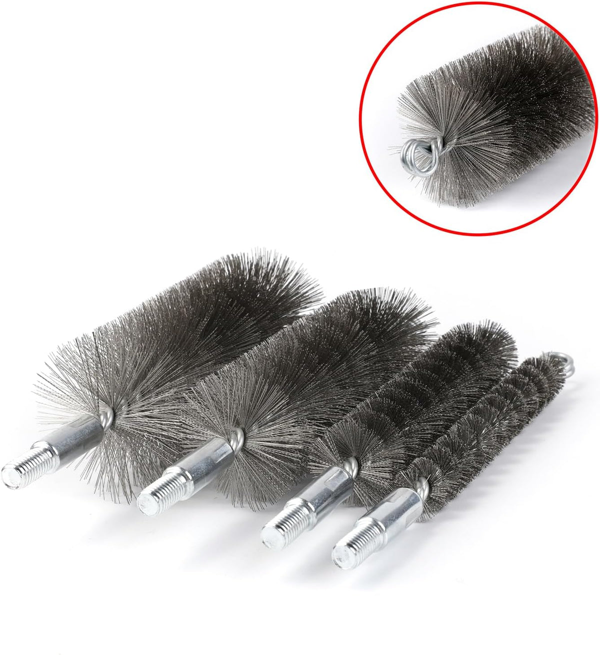 50 in Pipe Cleaning Brush Set with Stainless Steel Bristles, Wire Brush with 4pcs Galvanized Rod