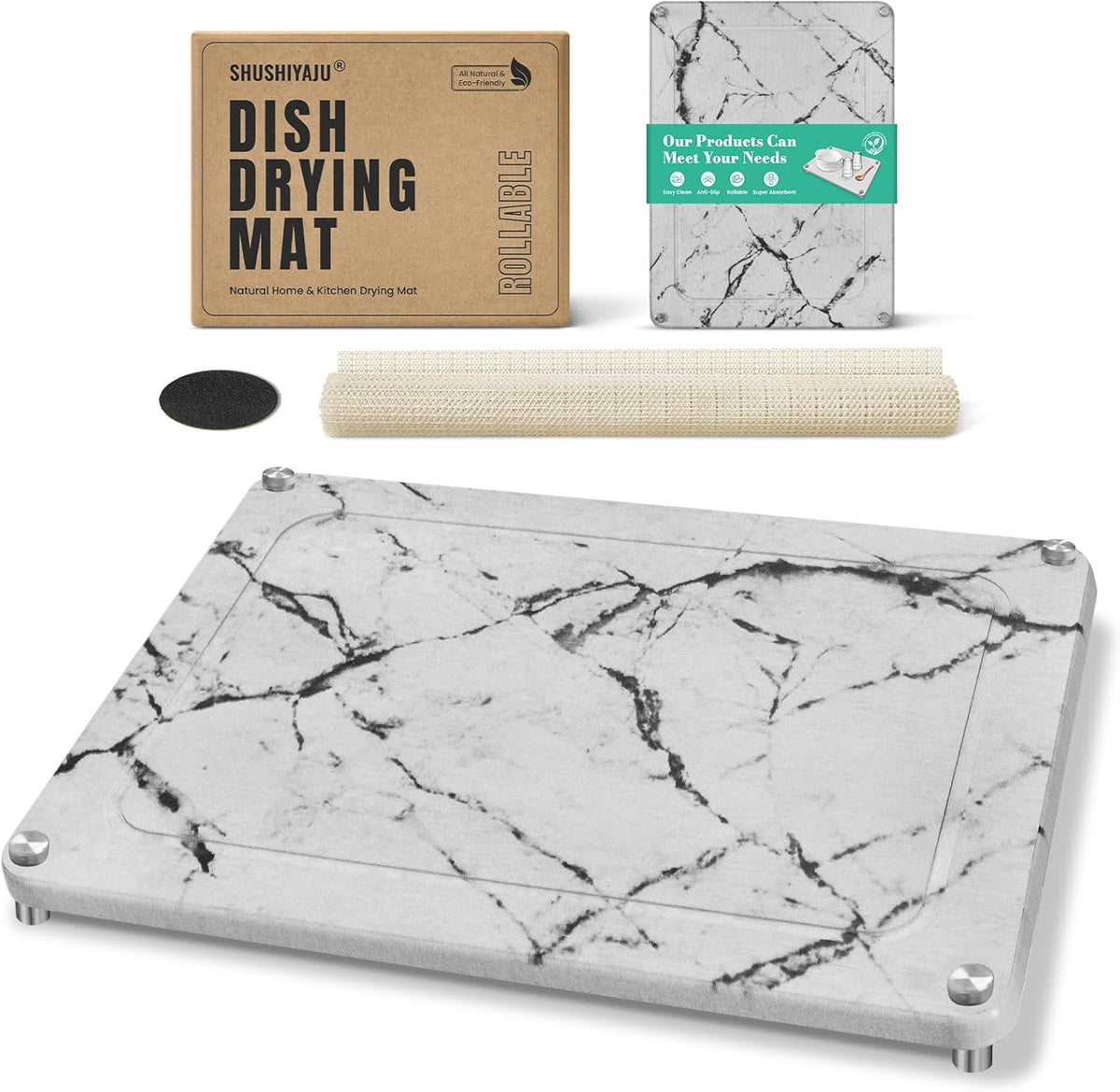 Stone Drying Mat For Kitchen Counter Superb Absorbent Diatomaceous Earth Mats with Non-Slip Feet