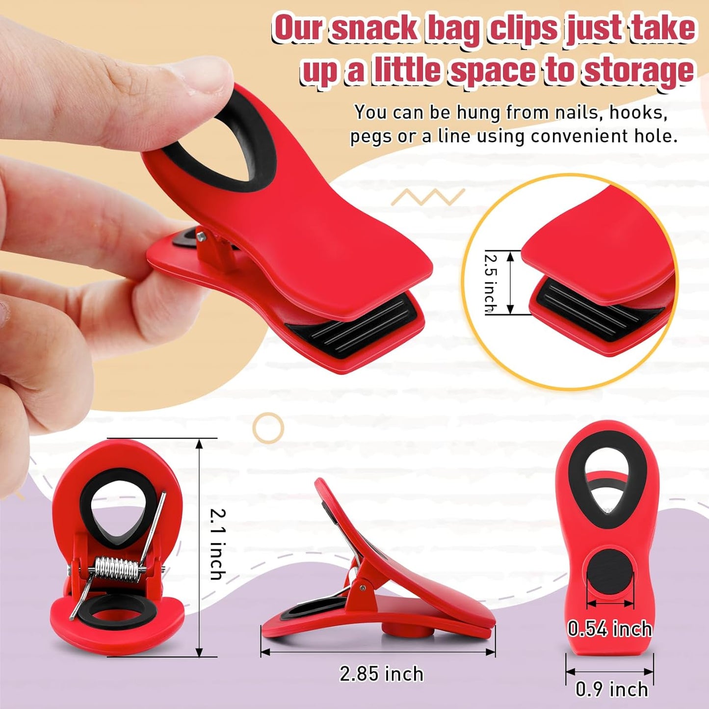 FINDMAG 12 Pack Chip Clips, Red Magnetic Bag Clip for Food Packages, Airtight Clips with Handle