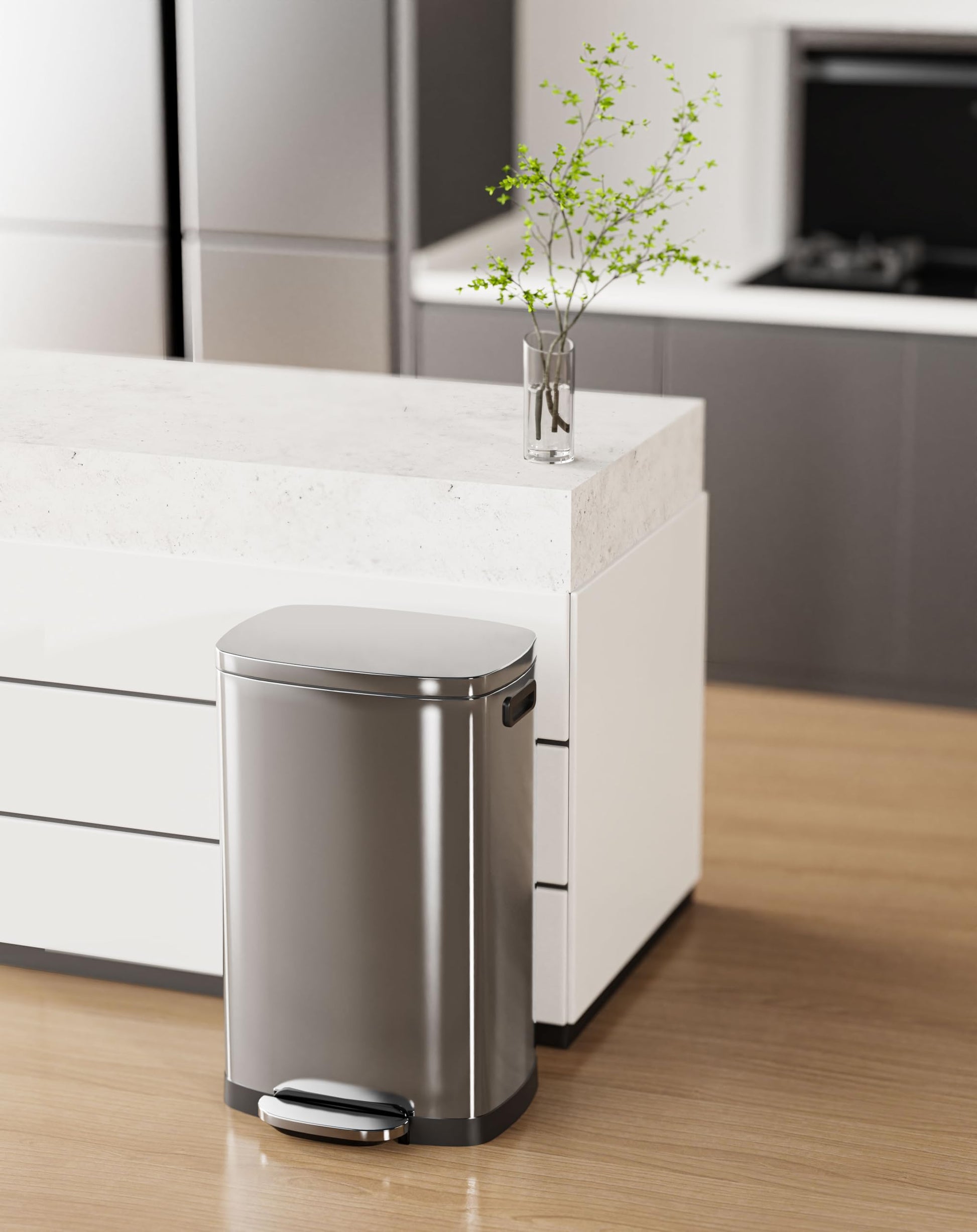 ELPHECO Kitchen Trash Can with Lid 13 Gal Stainless Steel Pedal Garbage Can