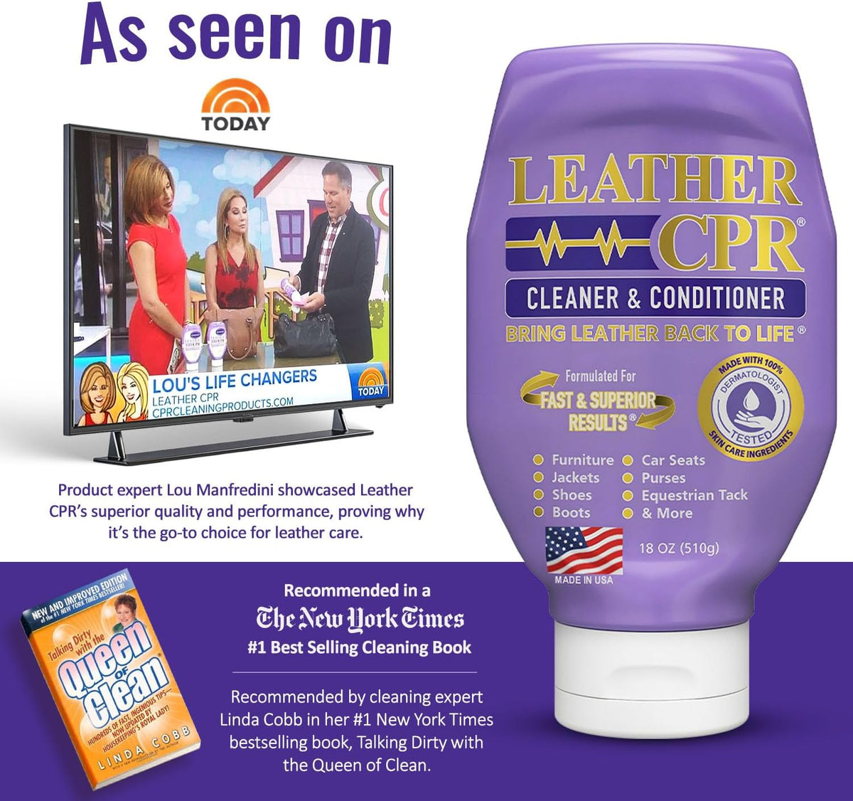 Leather CPR Cleaner & Conditioner 18oz - Cleans, Conditions, Restores & Protects Leather Furniture