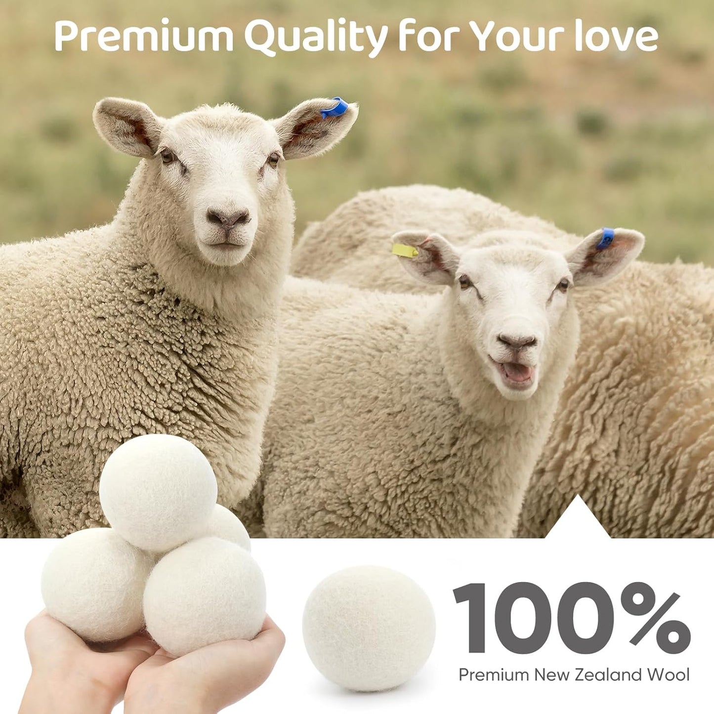 Wool Dryer Balls 6 Pack, Natural Fabric Softener, Dryer Balls Laundry Reusable, Reduces Clothing