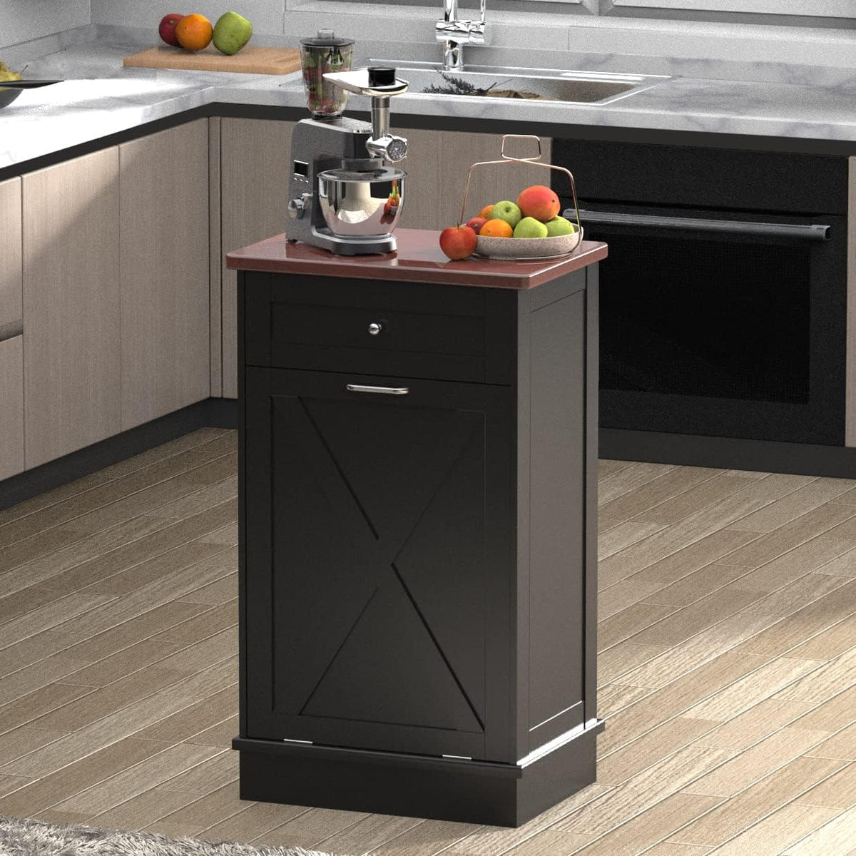 Betterhood Tilt Out Trash Cabinet 10 Gallon Wooden Free Standing Laundry Sorter, Recycling Cabinet