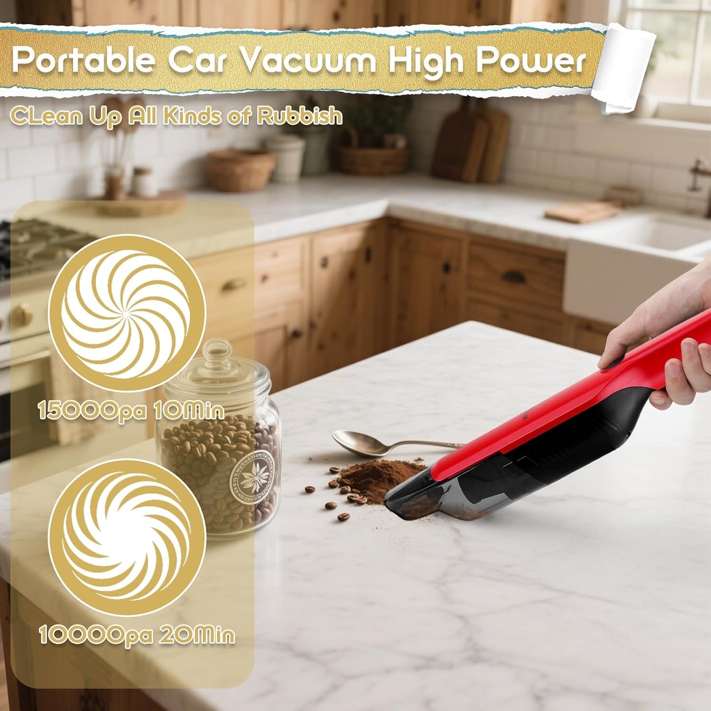 Handheld Vacuum Cordless,15KPA High Power Suction,USB Quick Charge,Car Vacuum Cleaner with Storage