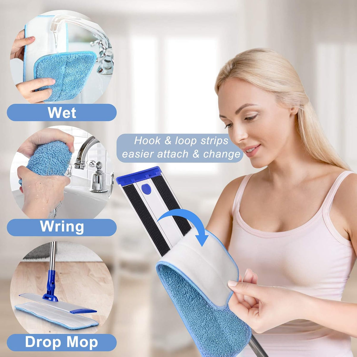 18" Professional Microfiber Mop Floor Cleaning System, Flat Mop with Stainless Steel Handle, 4
