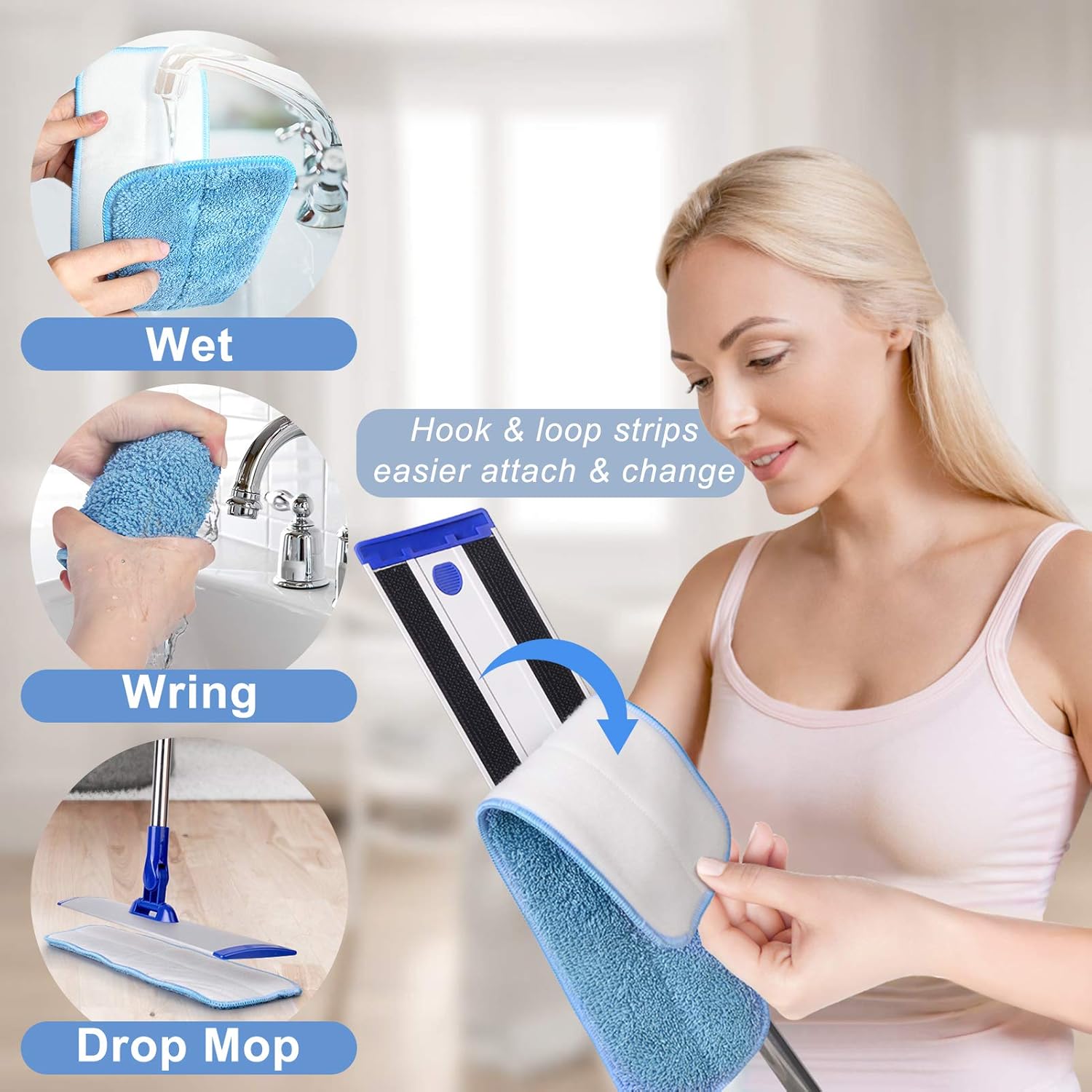 18" Professional Microfiber Mop Floor Cleaning System, Flat Mop with Stainless Steel Handle, 4