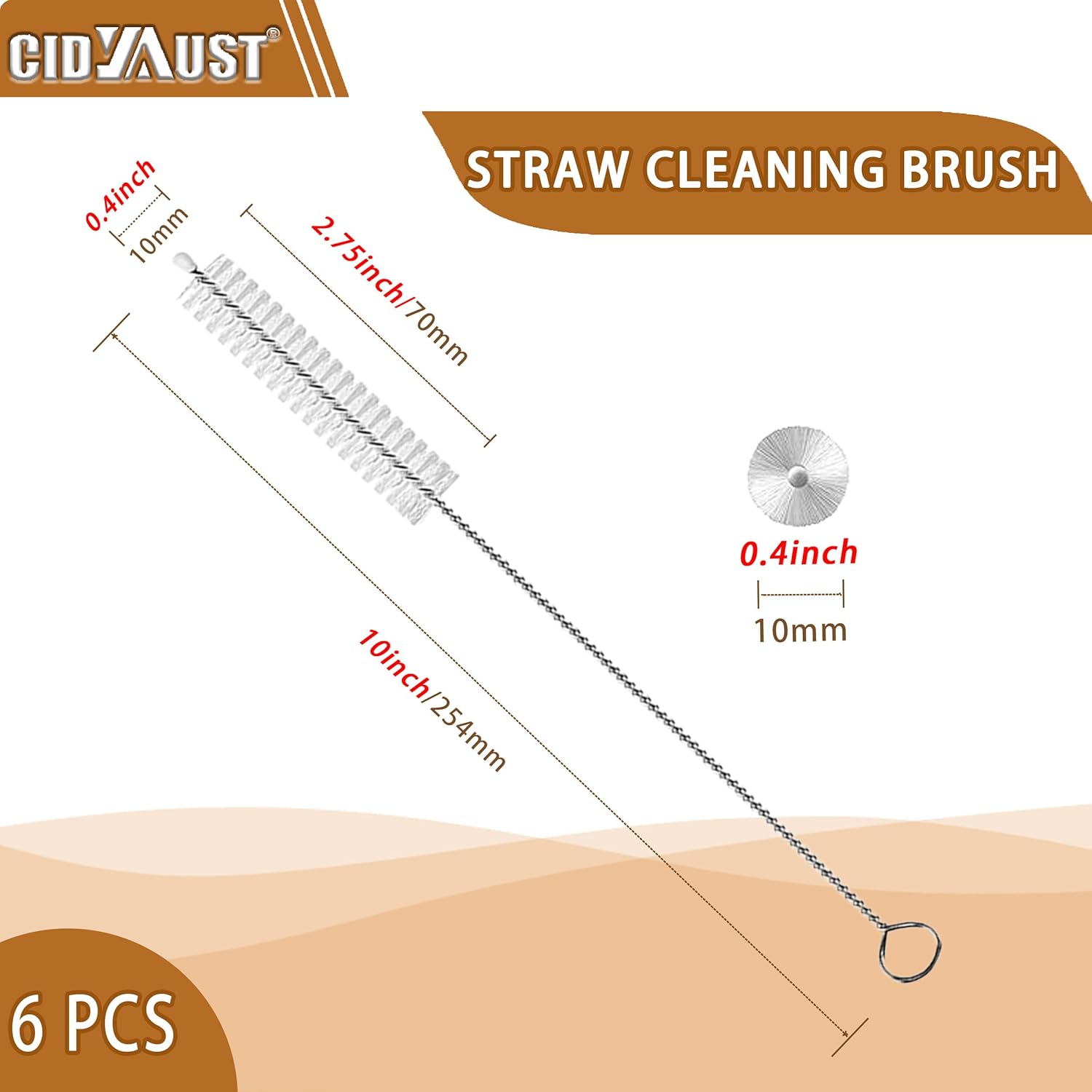 Straw Cleaner Brush Extend 10-Inch, Straw Brush with PA6 Nylon Bristles and Flexible Wire for Baby