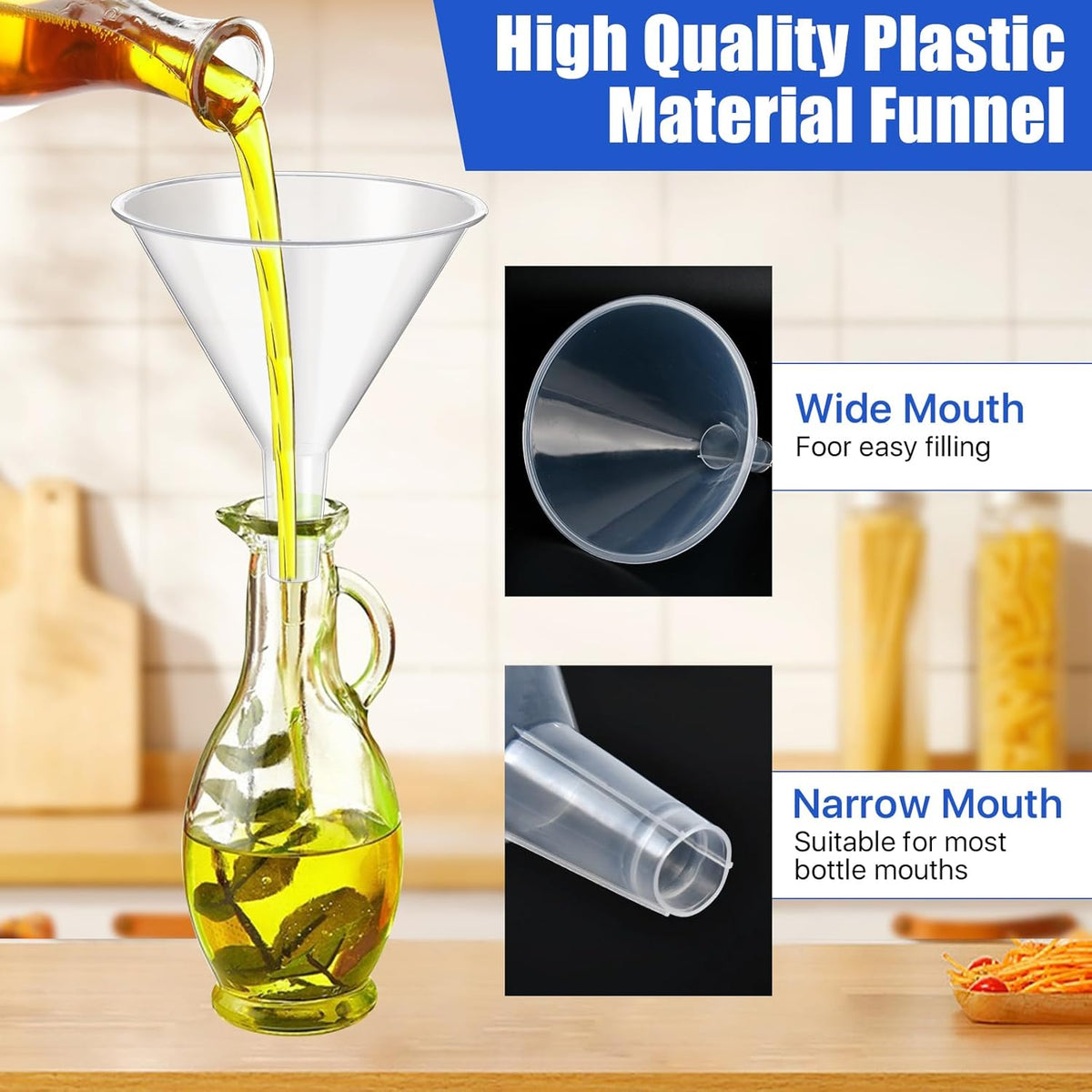 20PCS Plastic Funnels, 4.7'' Clear Plastic Funnels, Wide Mouth Funnel for Filling Bottles, Large