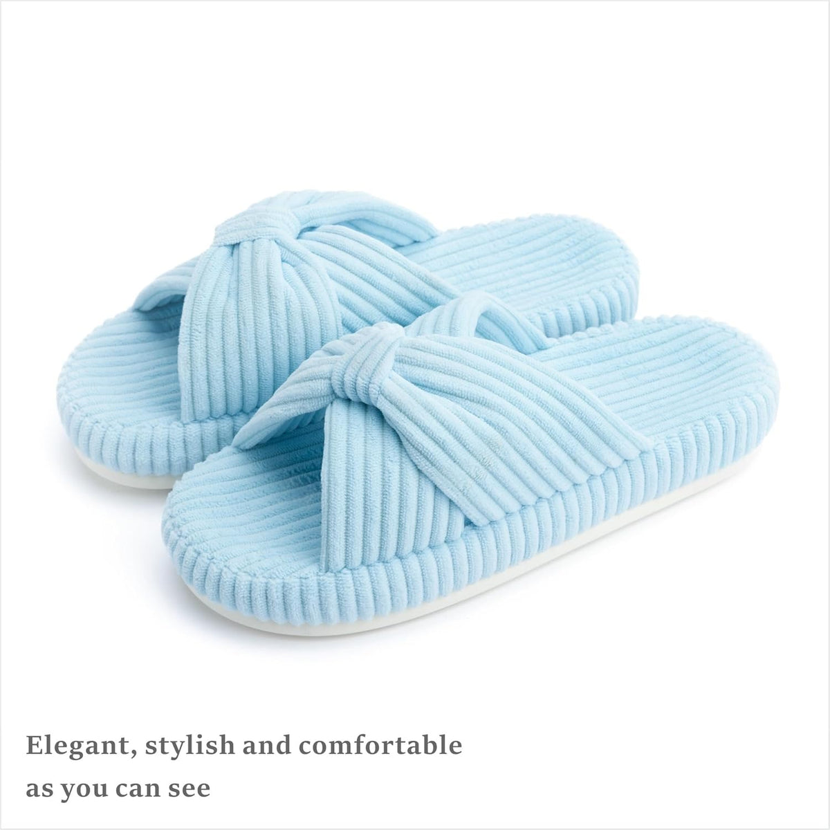 Chantomoo Slippers for Women Memory Foam House Bedroom Corduroy Bow Crossbands Slide Slipper Shoes