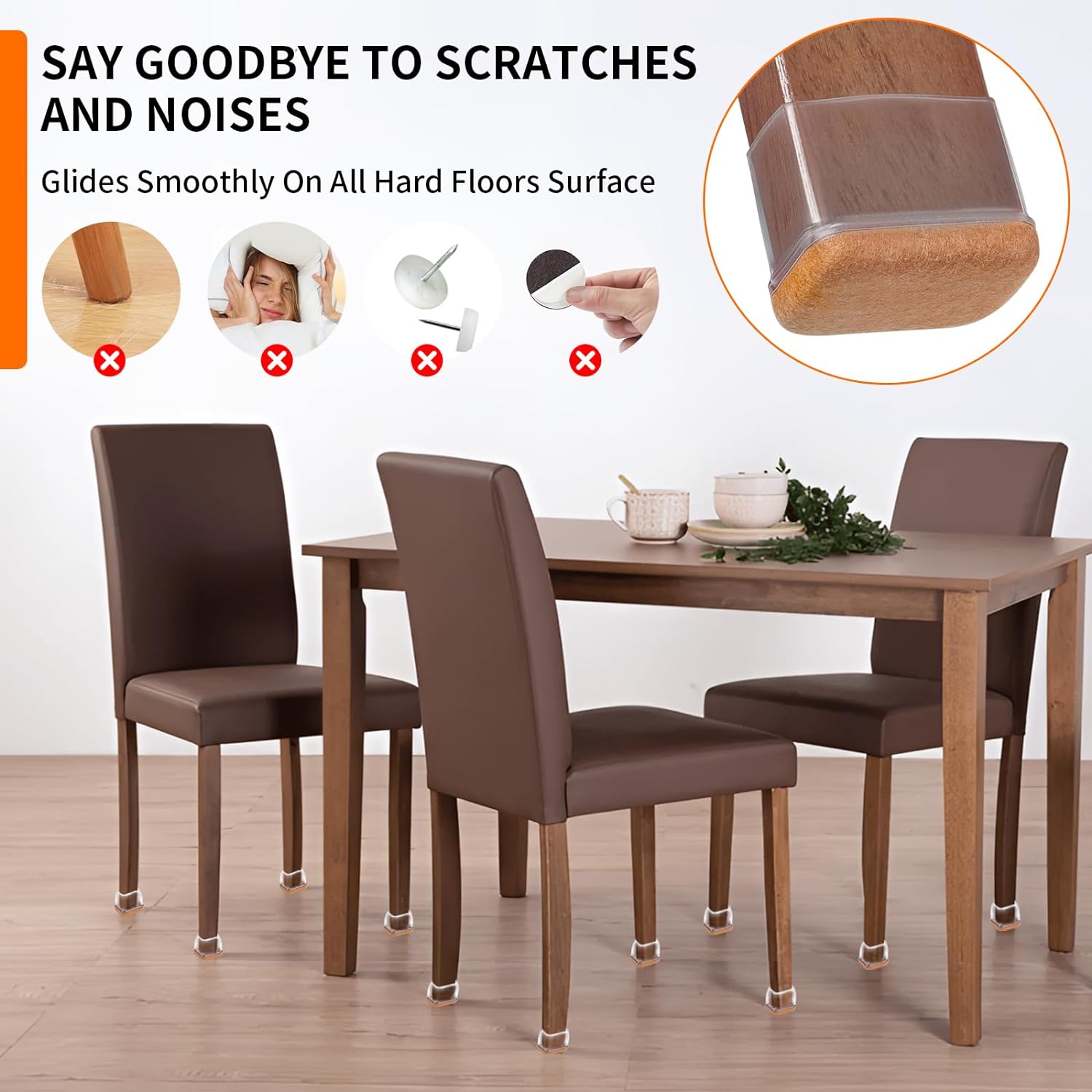 Ezprotekt 24 Pcs Rectangle Clear Silicone Chair Leg Floor Protectors Caps, Rectangle Felt Furniture