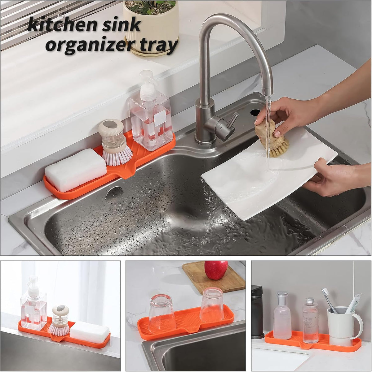 Silicone Bathroom Soap Dishes with Drain Spout-Bathroom and Kitchen Sink Organizer,Sponge
