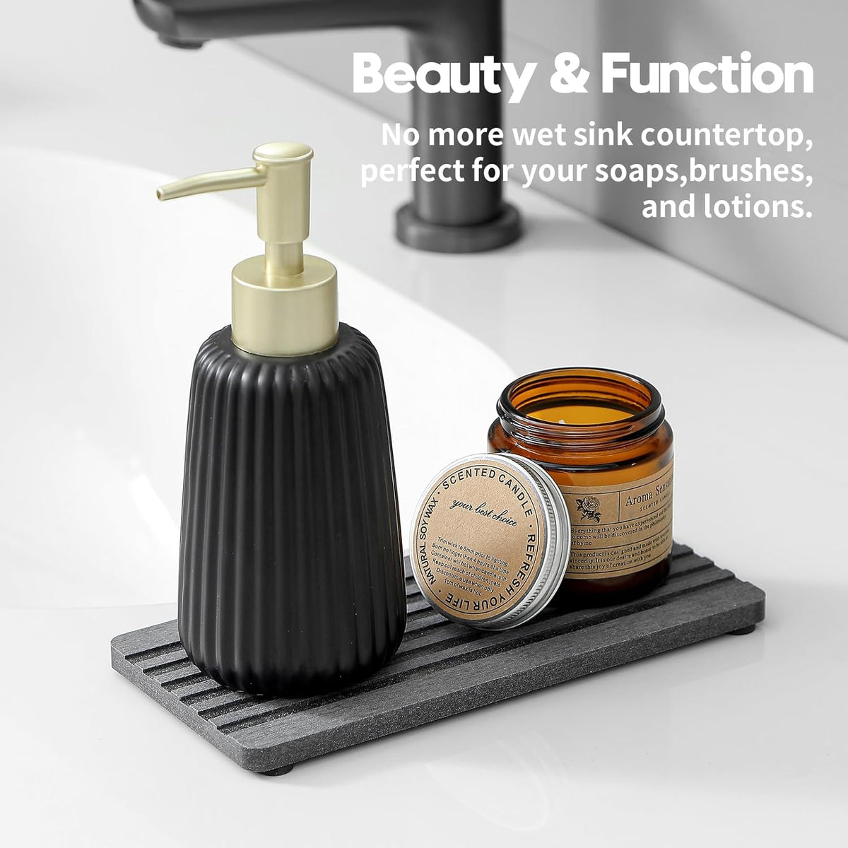 2PCS Diatomite Quick Stone Drying Tray Mat For Bathroom & Kitchen Counter, Instant Dry Water