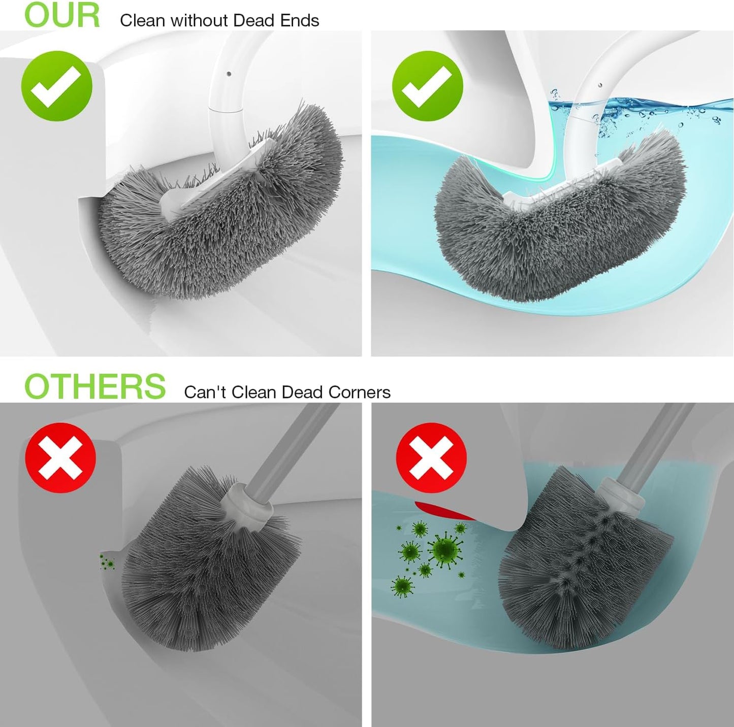 Wooden Toilet Brush, OSCIOSS Toilet Brush and Holder Set with Ergonomic Design, Compact Size