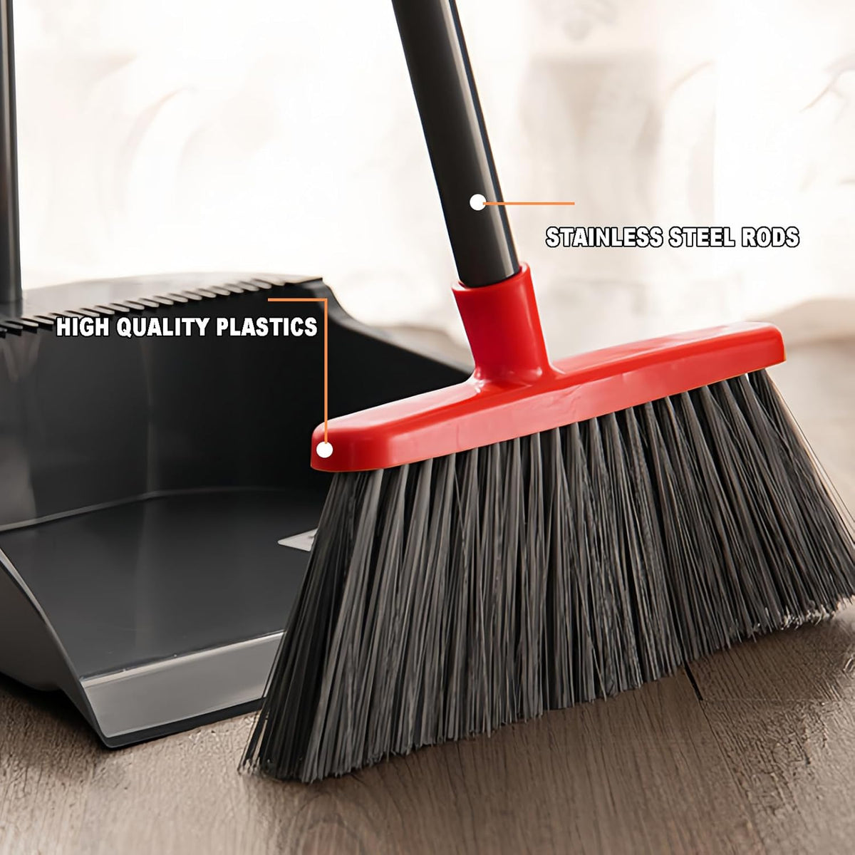 Small Broom Stiff Bristles Brush with Long Handle Indoor or Outdoor Compact Broom for Sweeping
