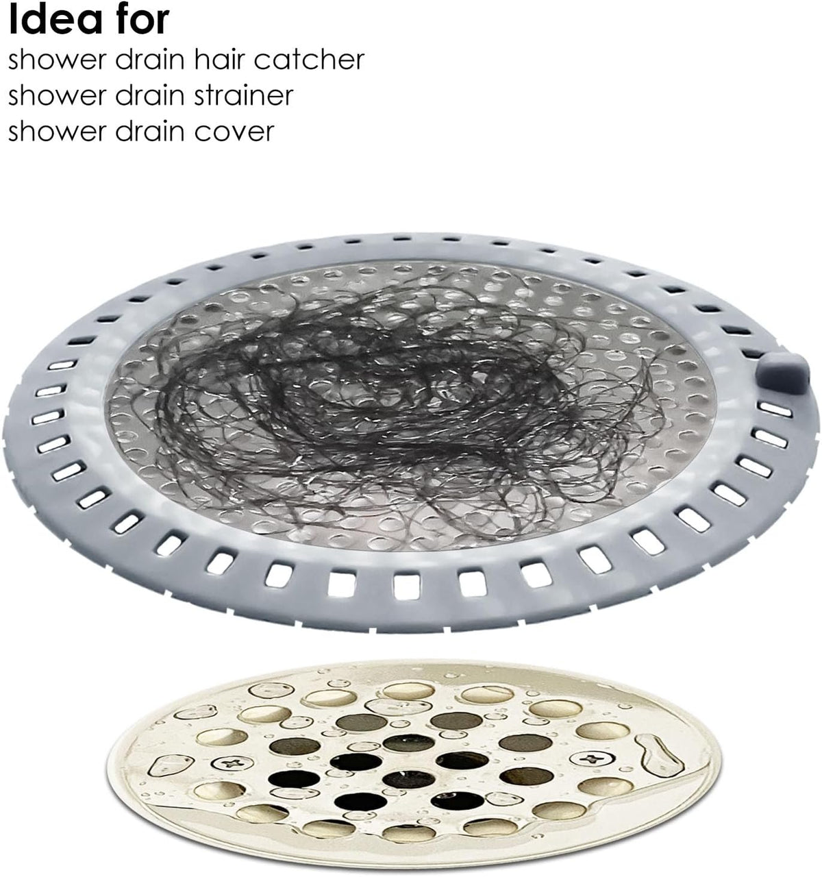 2PCS Shower Drain Hair Catcher, Shower Drain Strainer, Stainless Steel with Silicone Edging, 4.75
